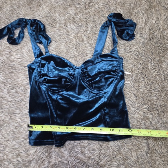 NWT Lulus Glam Idea Teal Blue Velvet Tie-Strap Cropped Tank Top Size Small - Picture 5 of 7